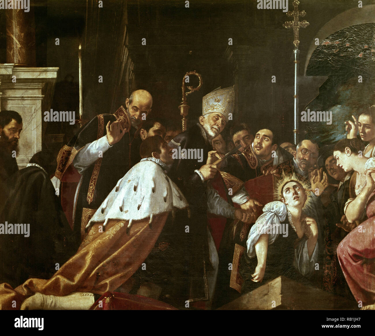 APARICION DE SANTA LEOCADIA CON SAN ILDEFONSO Y EL REY RECESVINTO - 1617. Autore: Orrente, Pedro de. Posizione: CATEDRAL-interno. Toledo. Spagna. Foto Stock