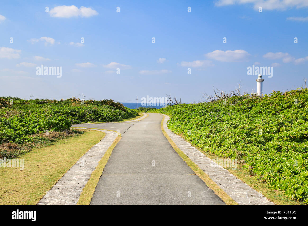 Piccolo sentiero nel Parco di Cape Zanpa a Okinawa, Giappone Foto Stock