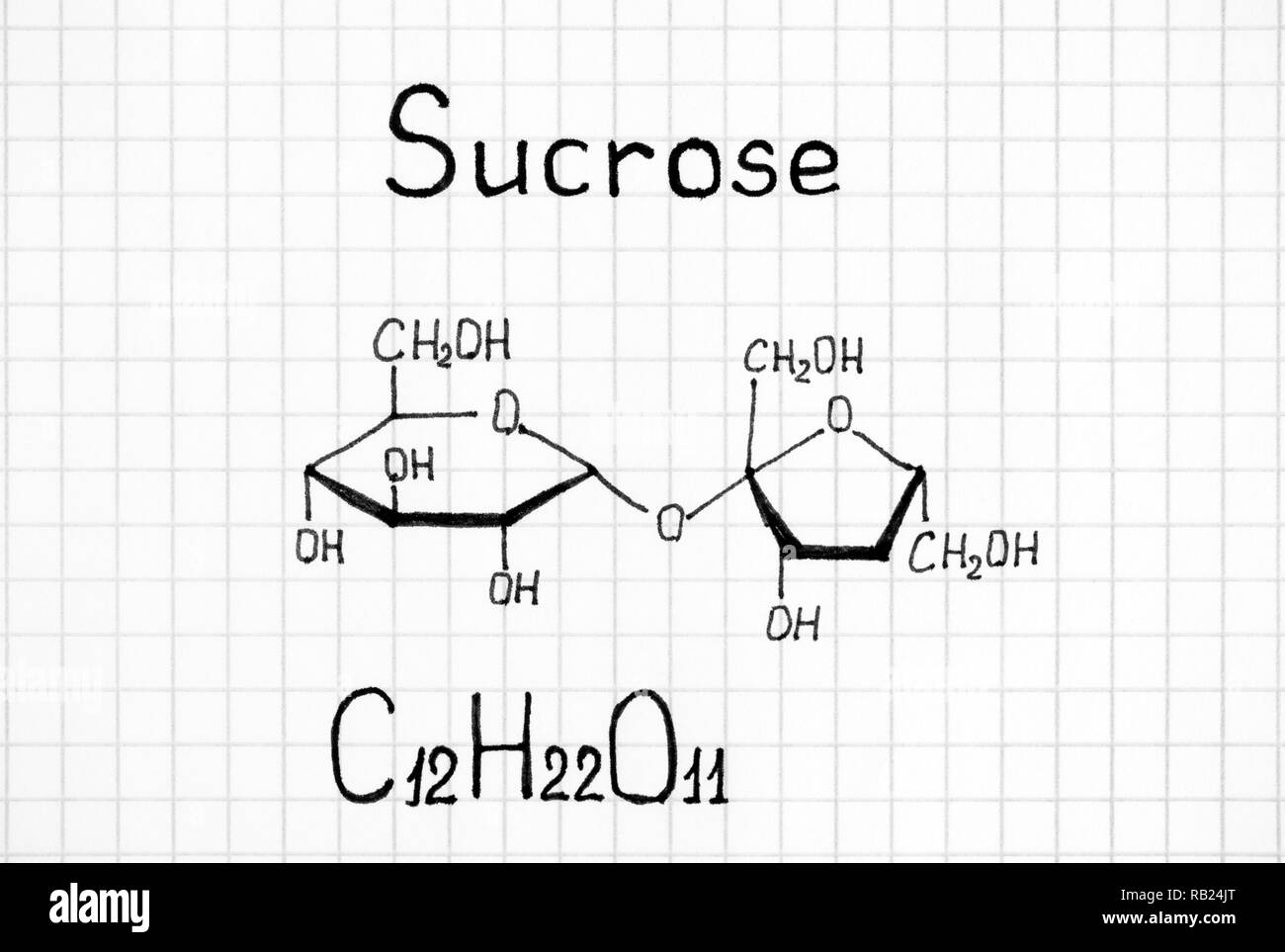Formula chimica del saccarosio. Close-up. Foto Stock