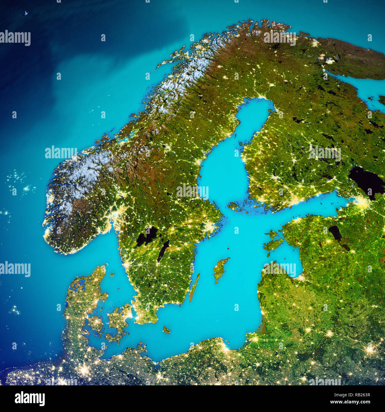 La Scandinavia mappa spaziale Foto Stock
