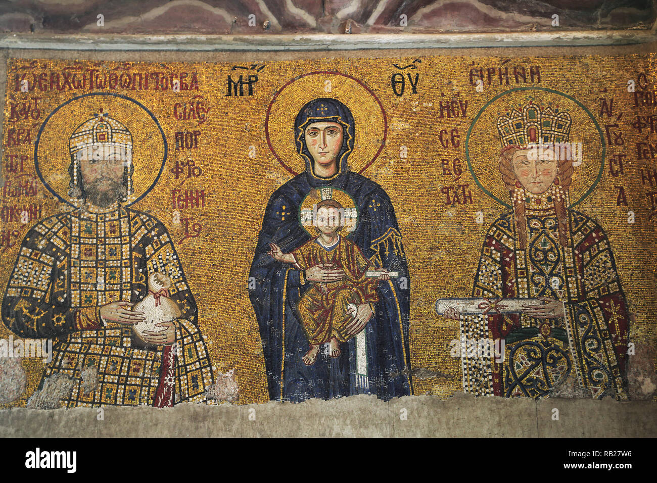 Mosaico della Vergine Maria, Bambino Gesù Cristo, Hagia Sophia, Aya Sofya, Sito Patrimonio Mondiale dell'UNESCO, Istanbul, Turchia, Europa Foto Stock