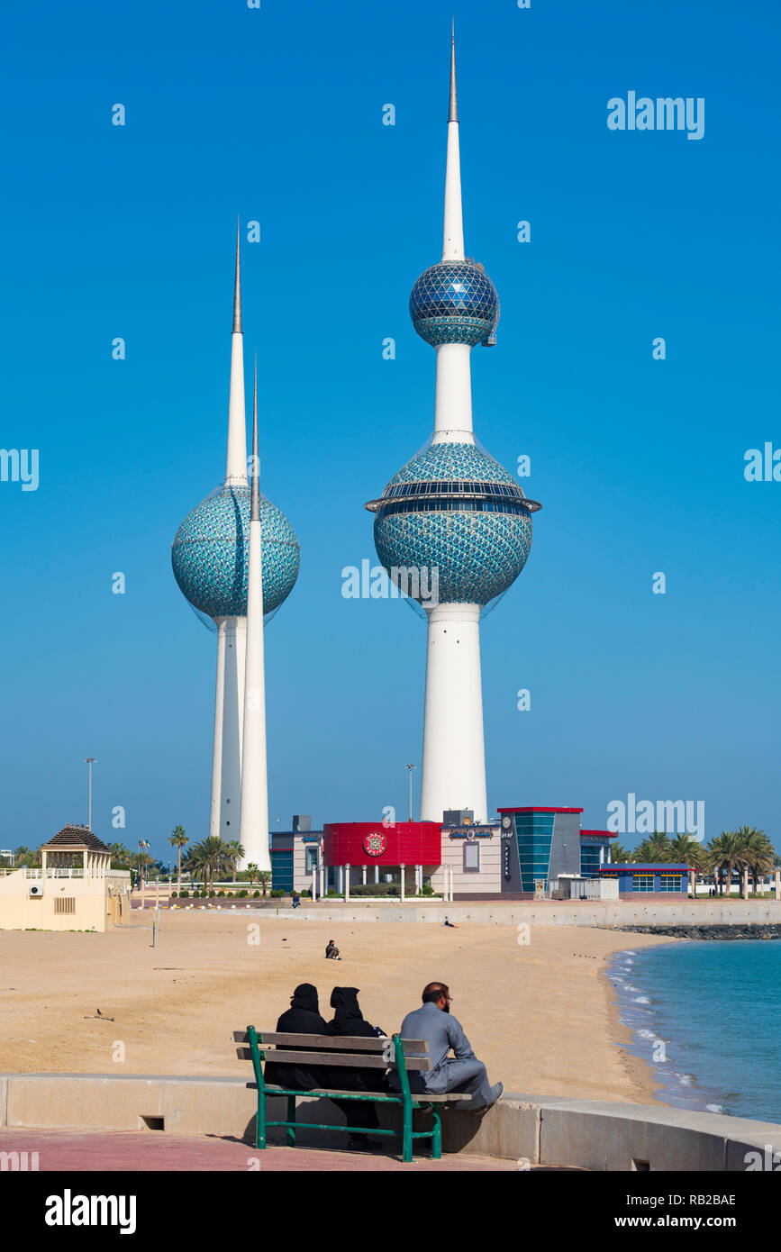 Vista del Kuwait Towers in Kuwait City, Kuwait Foto Stock