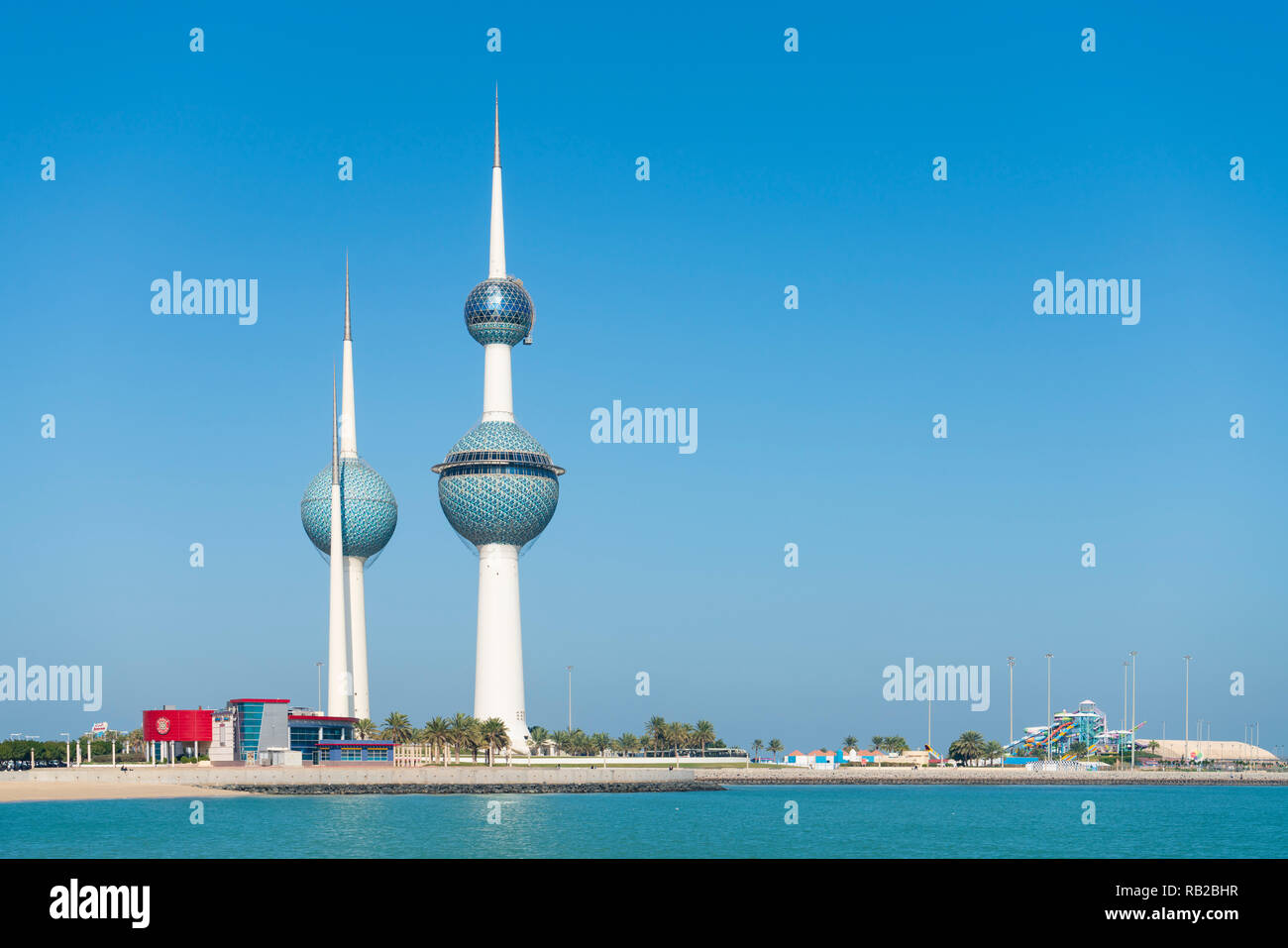 Vista del Kuwait Towers in Kuwait City, Kuwait Foto Stock