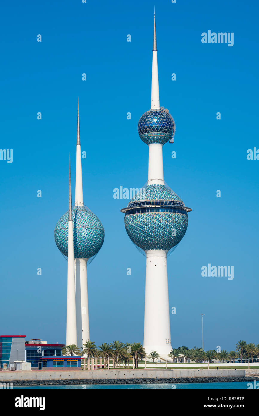 Vista del Kuwait Towers in Kuwait City, Kuwait Foto Stock