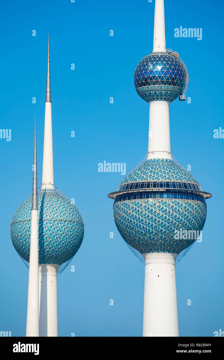 Vista del Kuwait Towers in Kuwait City, Kuwait Foto Stock