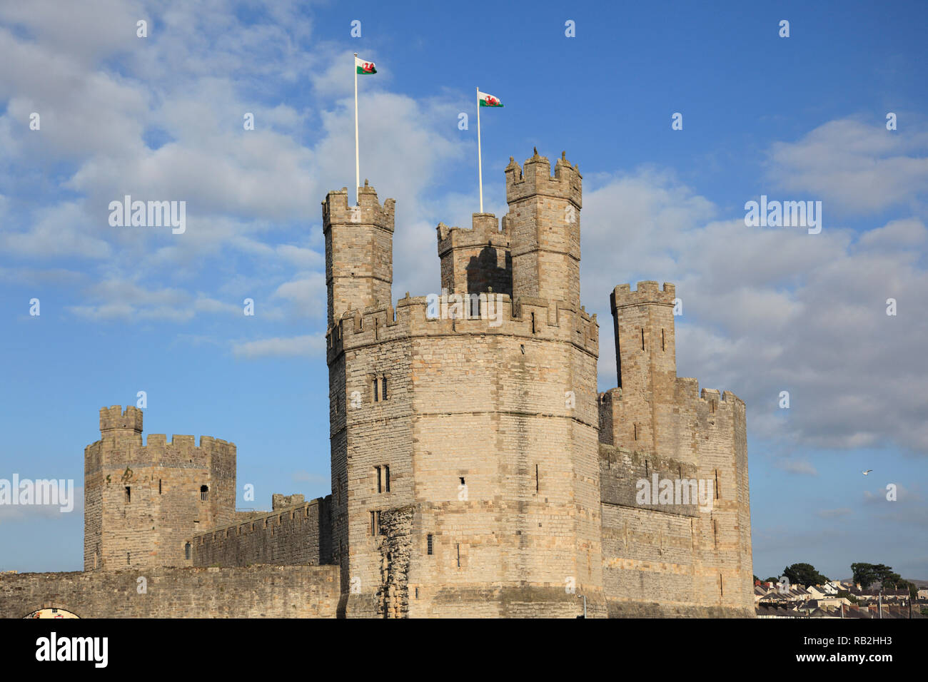 Caernarfon Castle, Sito Patrimonio Mondiale dell'UNESCO, Caernarfon, Gwynedd, il Galles del Nord, Wales, Regno Unito Foto Stock