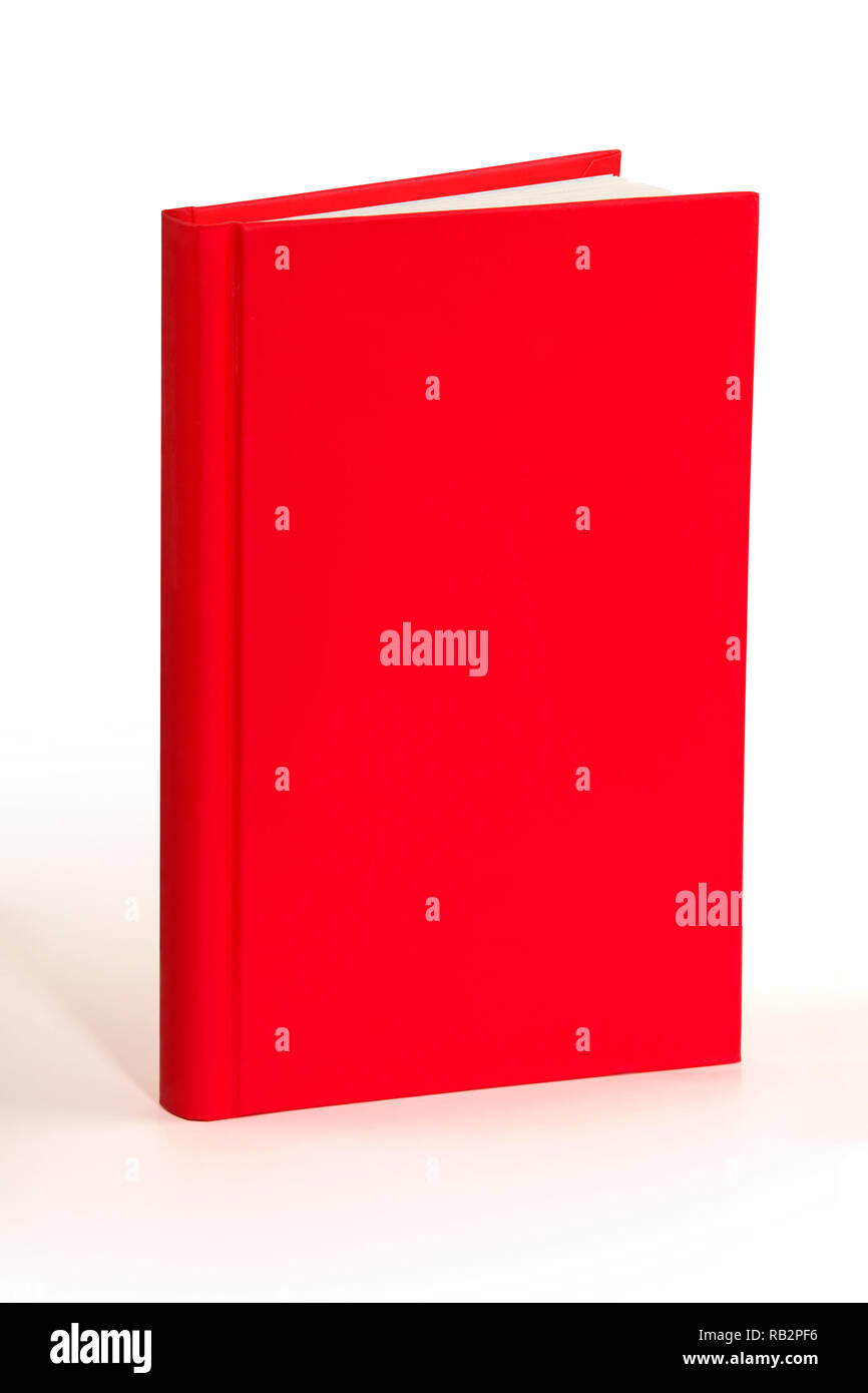 Vuoto chiuso libro rosso su sfondo bianco con tracciato di ritaglio Foto Stock