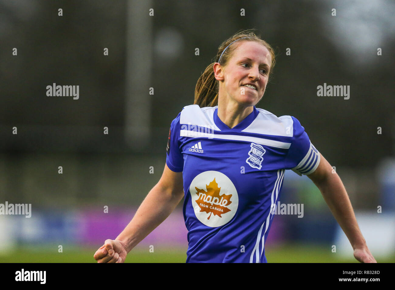 Solihull, Regno Unito. 6 gennaio, 2019. Birmingham City's Kerys Harrop celebra la Messa il suo team 1-0 avanti contro la lettura delle donne. BCFC donne ha vinto 2-1. Peter Lopeman/Alamy Live News Foto Stock Solihull, Regno Unito. 6 gennaio, 2019. Birmingham City's Kerys Harrop celebra la Messa il suo team 1-0 avanti contro la lettura delle donne. BCFC donne ha vinto 2-1. Peter Lopeman/Alamy Live News Foto Stock