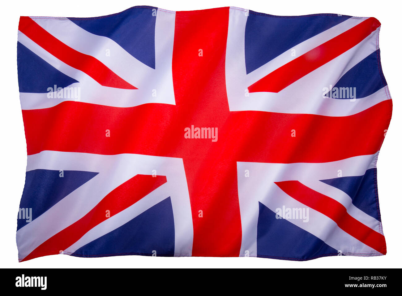Bandiera del Regno Unito di Gran Briain e Irlanda del Nord. Sfondo bianco per tagliare. Foto Stock