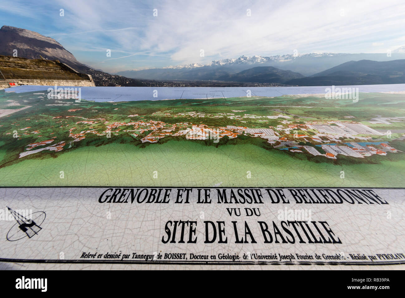 Grenoble, Francia, Gennaio 2019 : tabella di orientamento a La Bastiglia Foto Stock