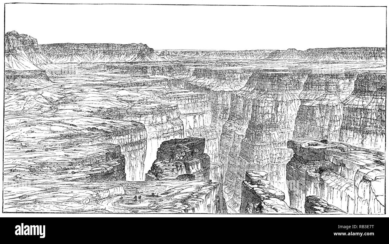 1884 incisione del Grand Canyon in Arizona, U.S.A. Foto Stock
