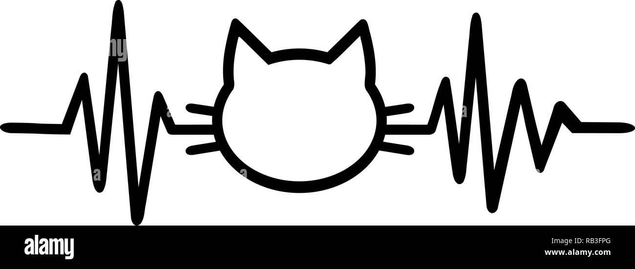 Impulso di heartbeat di linea con gatto nero silhouette Illustrazione Vettoriale