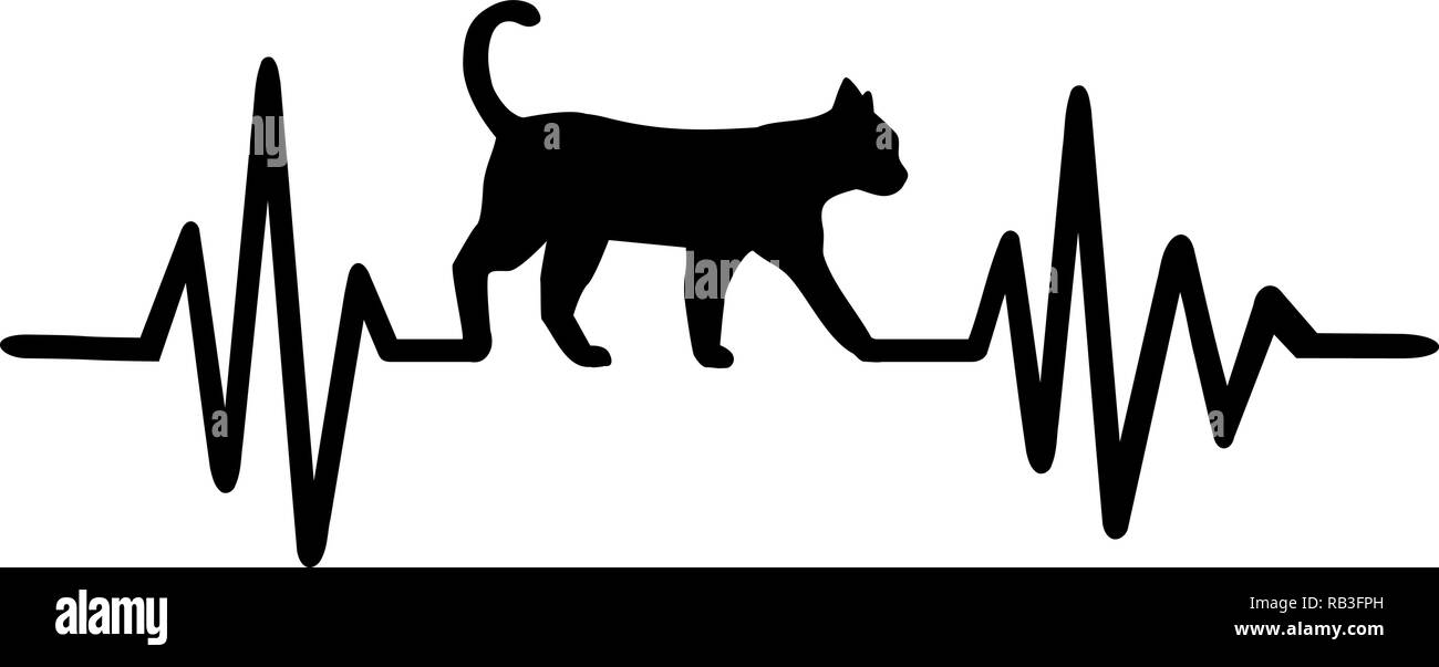 Impulso di heartbeat di linea con testa di gatto Illustrazione Vettoriale