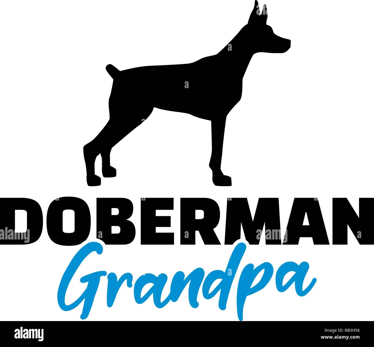 Doberman nonno silhouette parola blu Illustrazione Vettoriale