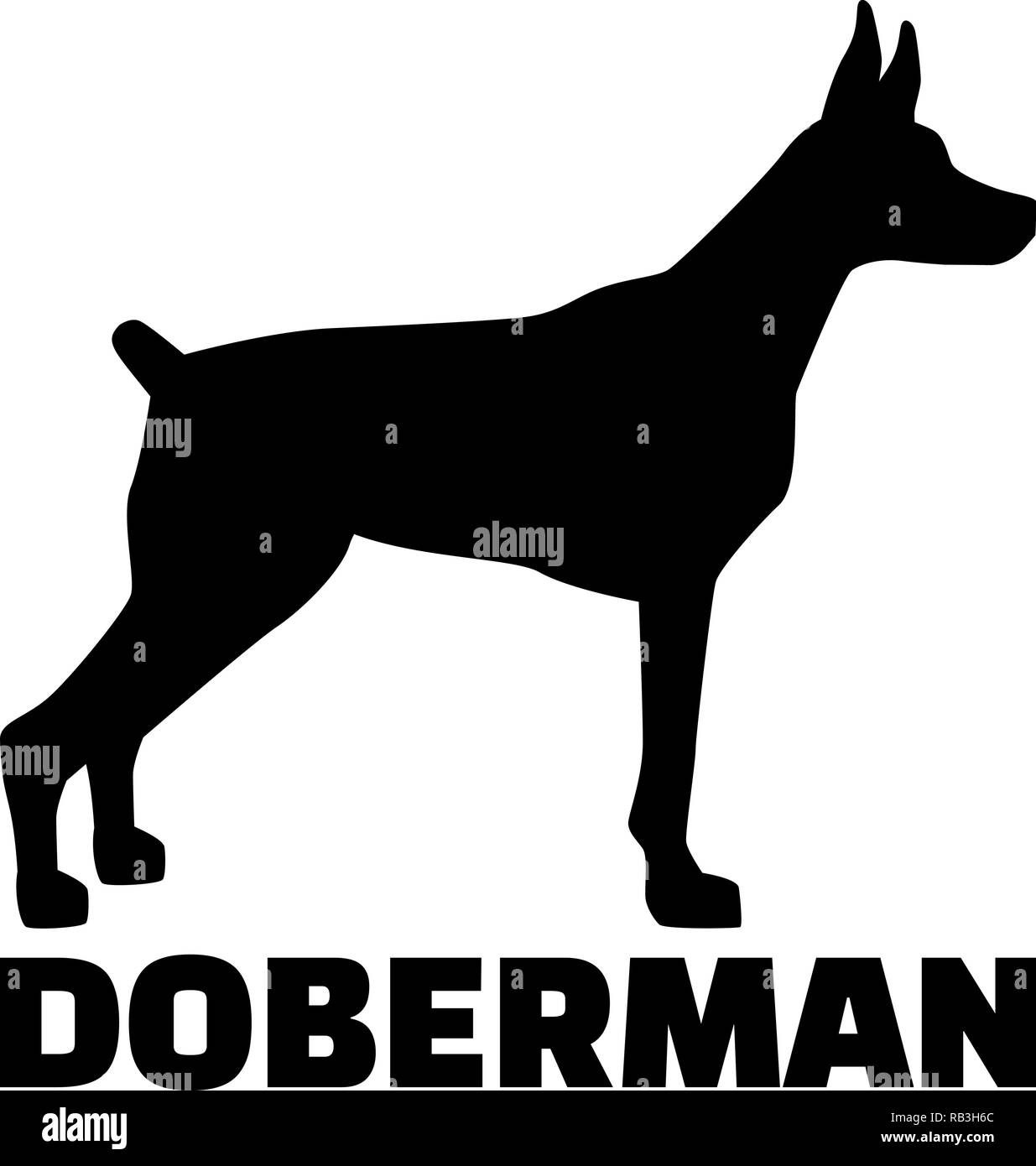 Doberman silhouette in nero con nome Illustrazione Vettoriale