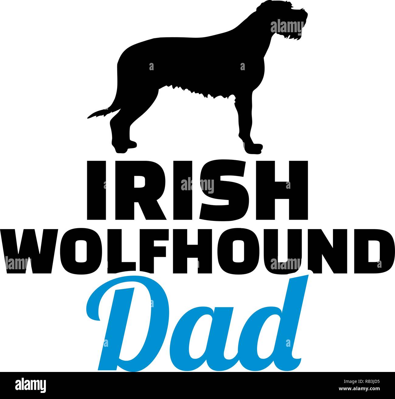 Irish Wolfhound papà silhouette con la parola blu Illustrazione Vettoriale