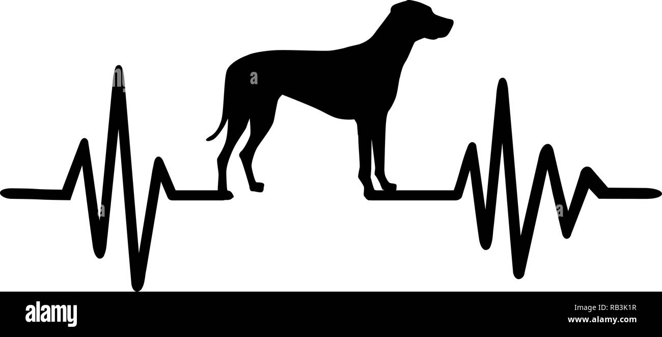 La frequenza del battito cardiaco con Ridgeback rhodesiano silhouette del cane Illustrazione Vettoriale