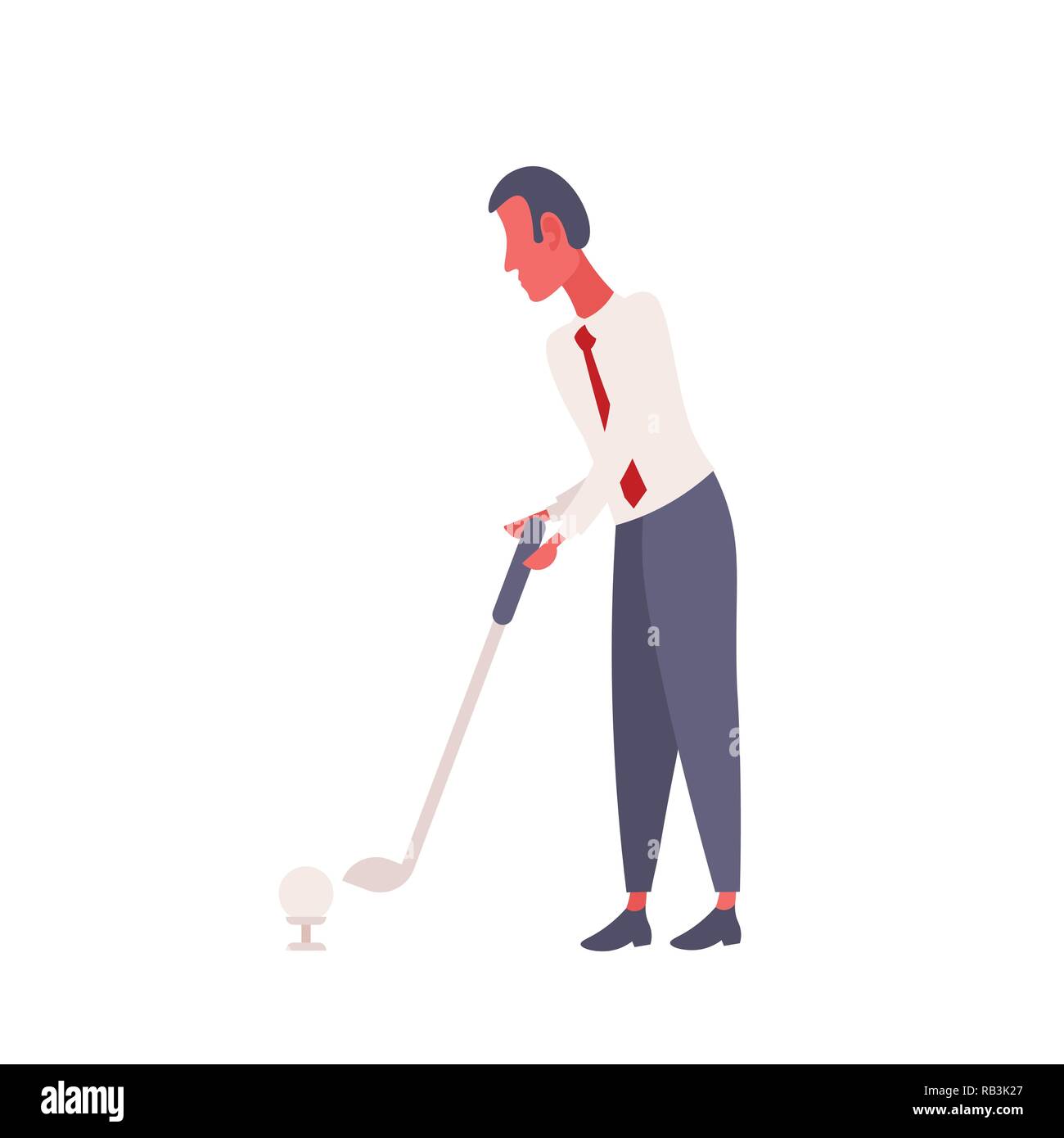 Imprenditore giocatore di golf sport concetto di concorrenza golfista imprenditore di successo strategia tattica maschio piatto personaggio dei fumetti a piena lunghezza isolato Illustrazione Vettoriale