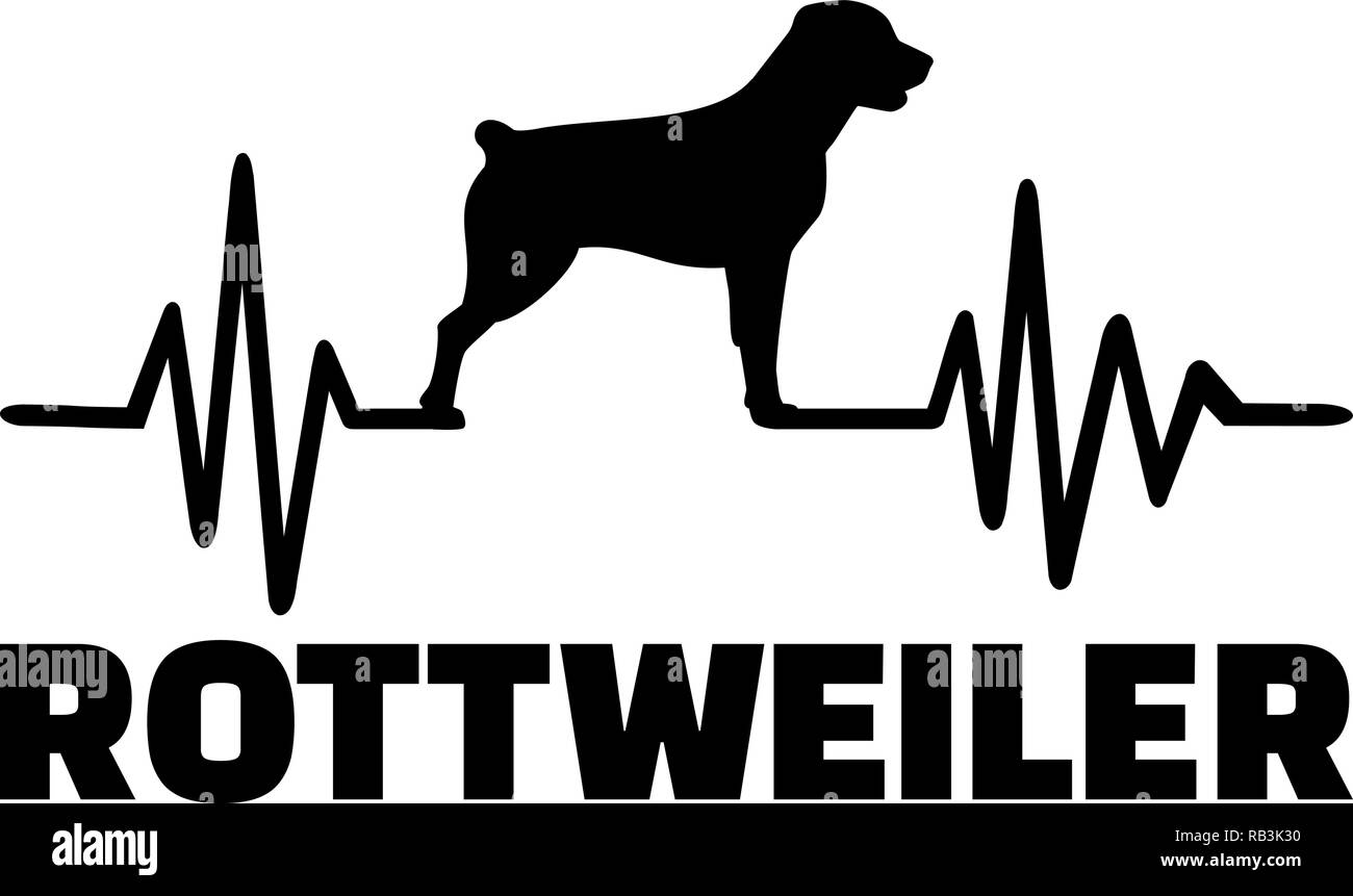La frequenza del battito cardiaco con cane Rottweiler silhouette Illustrazione Vettoriale
