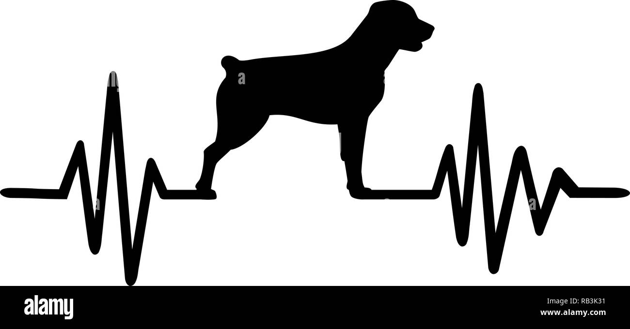 La frequenza del battito cardiaco con cane Rottweiler silhouette Illustrazione Vettoriale