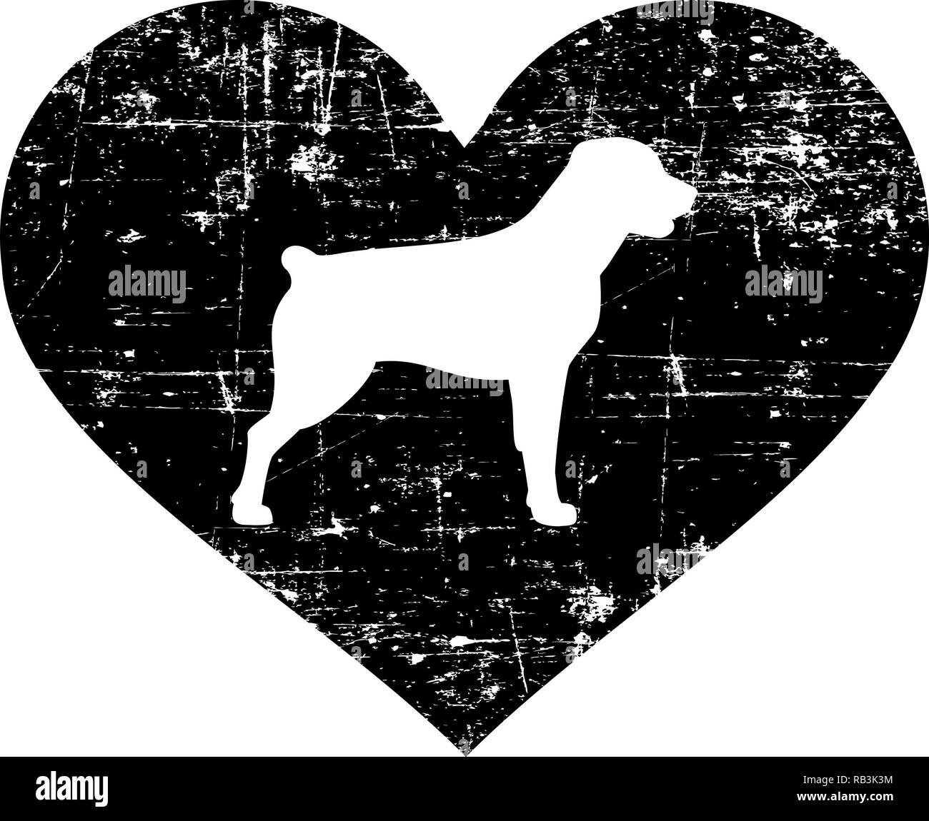 Rottweiler silhouette nel cuore nero Illustrazione Vettoriale