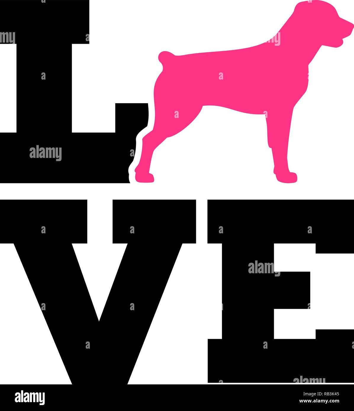 Rottweiler amore con silhouette di rosa Illustrazione Vettoriale
