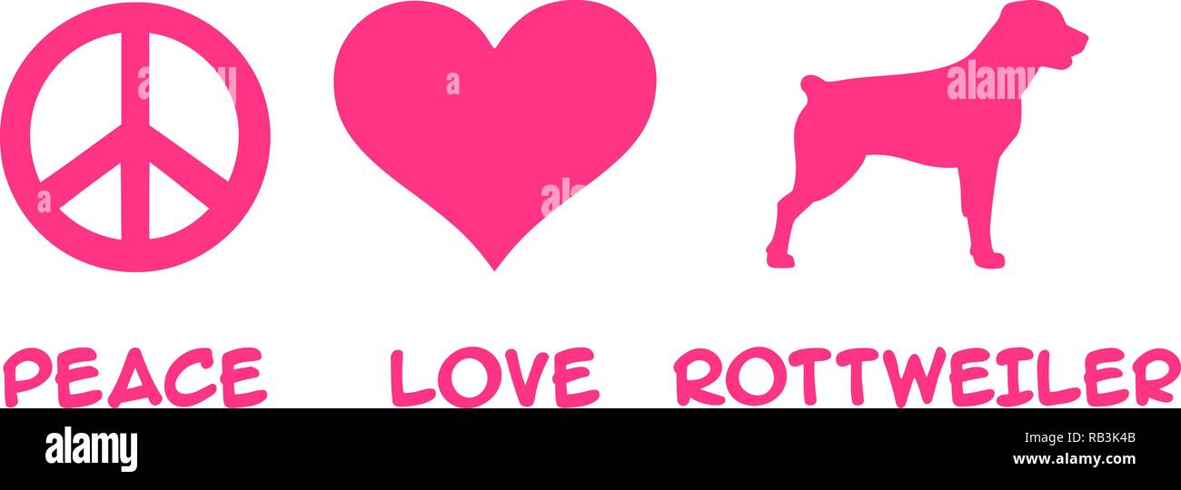 La pace, amore, Rottweiler slogan rosa Illustrazione Vettoriale