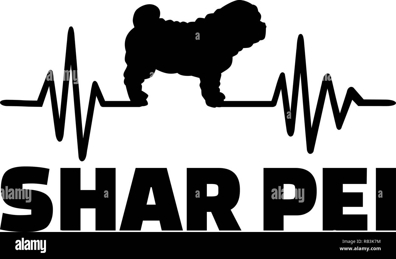 La frequenza del battito cardiaco con Shar Pei cane silhouette Illustrazione Vettoriale