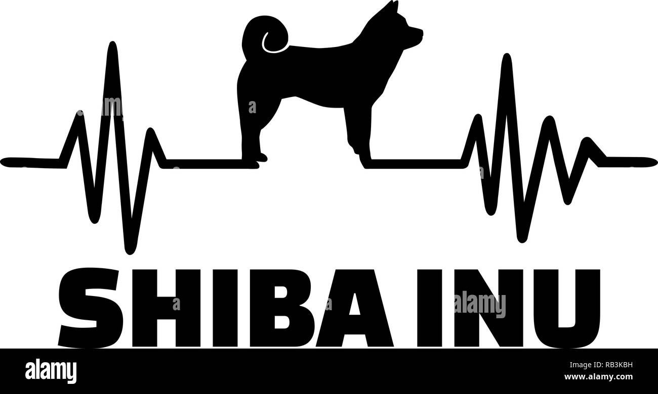 Impulso di heartbeat di linea con Shiba Inu silhouette del cane Illustrazione Vettoriale