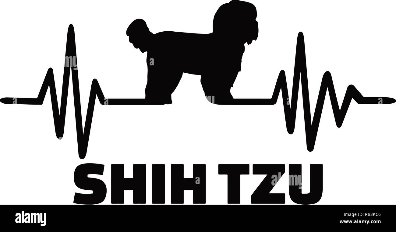 La frequenza del battito cardiaco con Shih Tzu cane silhouette Illustrazione Vettoriale