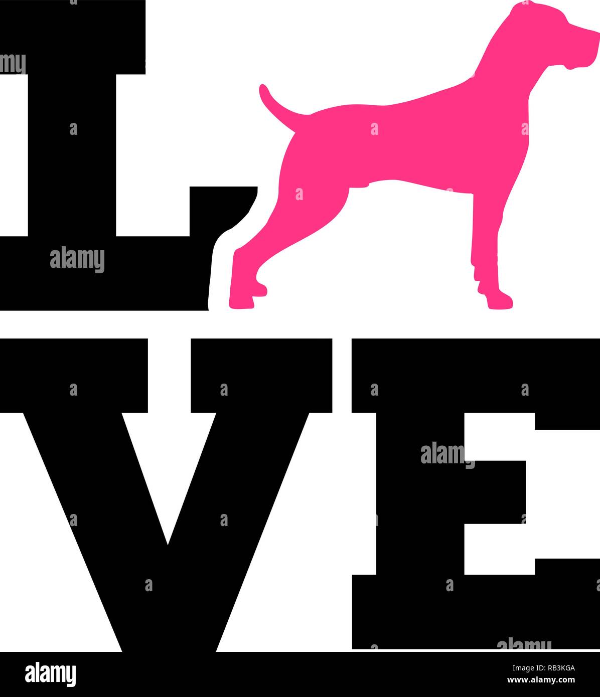 Weimaraner amore con silhouette di rosa Illustrazione Vettoriale