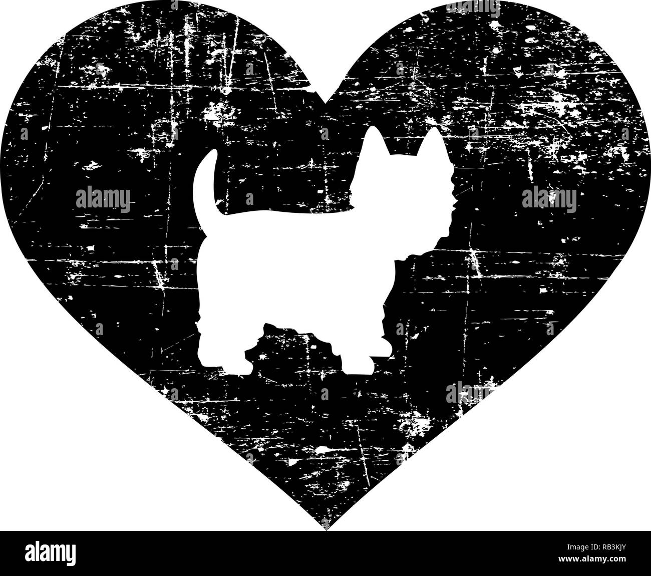 Westie silhouette nel cuore nero Illustrazione Vettoriale