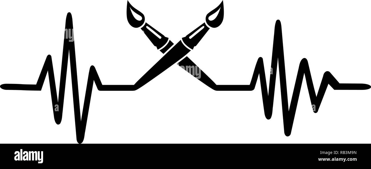 Impulso di heartbeat di pittura di linea con spazzole incrociate Illustrazione Vettoriale