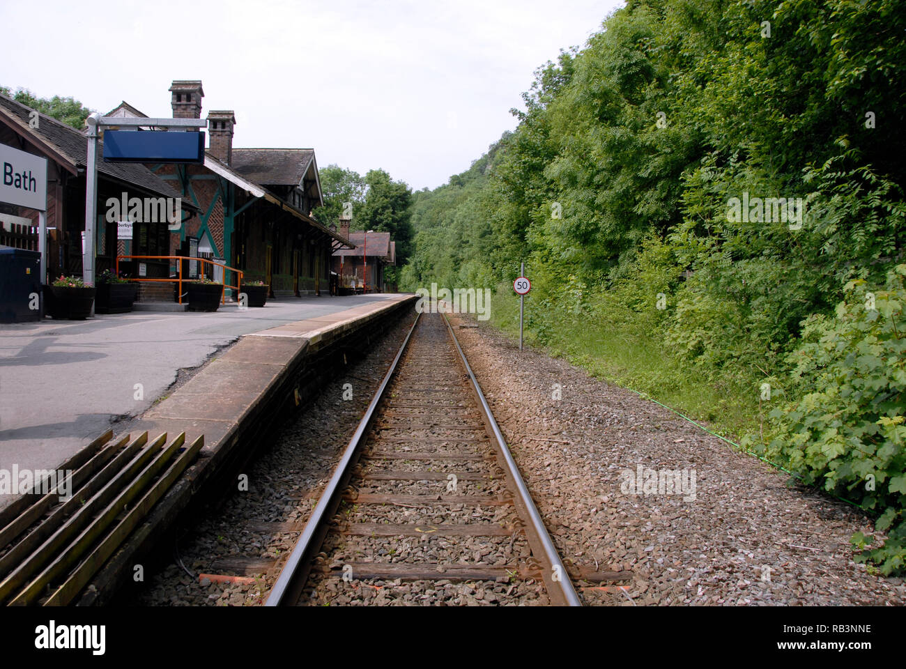 Matlock Bath stazione ferroviaria, Derbyshire, Inghilterra Foto Stock