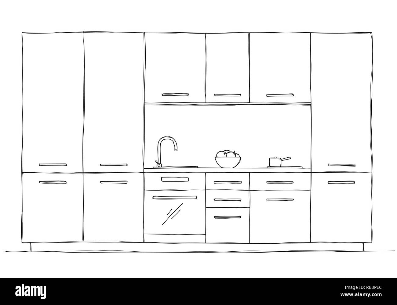 Disegnata per mobili da cucina. Illustrazione Vettoriale nel disegno stile. Illustrazione Vettoriale