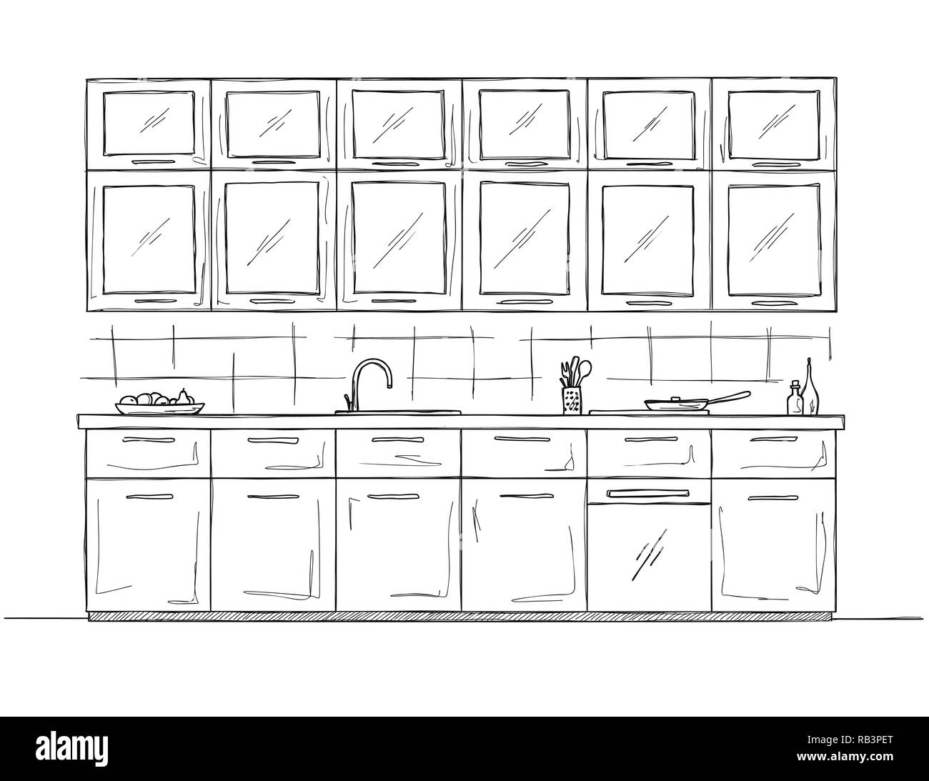 Disegnata per mobili da cucina. Illustrazione Vettoriale nel disegno stile. Illustrazione Vettoriale