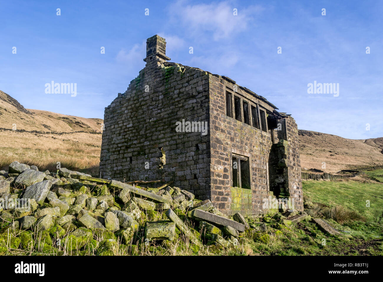 Casa abbandonati, Aldermans Hill,Saddleworth moor, Greater Manchester, Lancashire, Regno Unito. Foto Stock