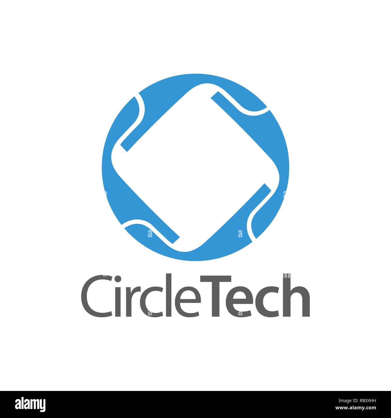 La tecnologia del cerchio con quadrato inside logo concept design template idea Illustrazione Vettoriale