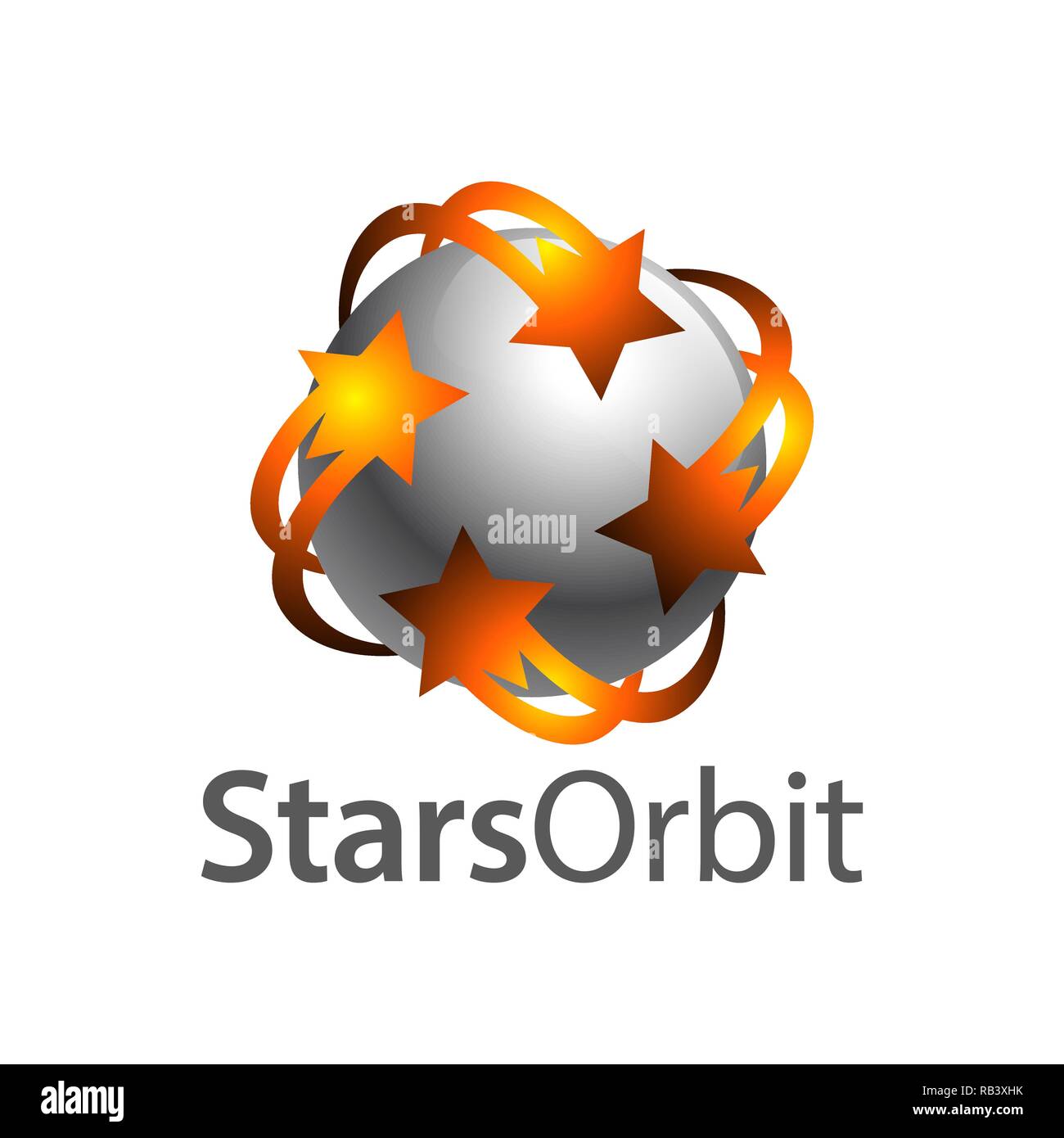 Stelle orbita sulla sfera grigio inside logo concept design template idea Illustrazione Vettoriale