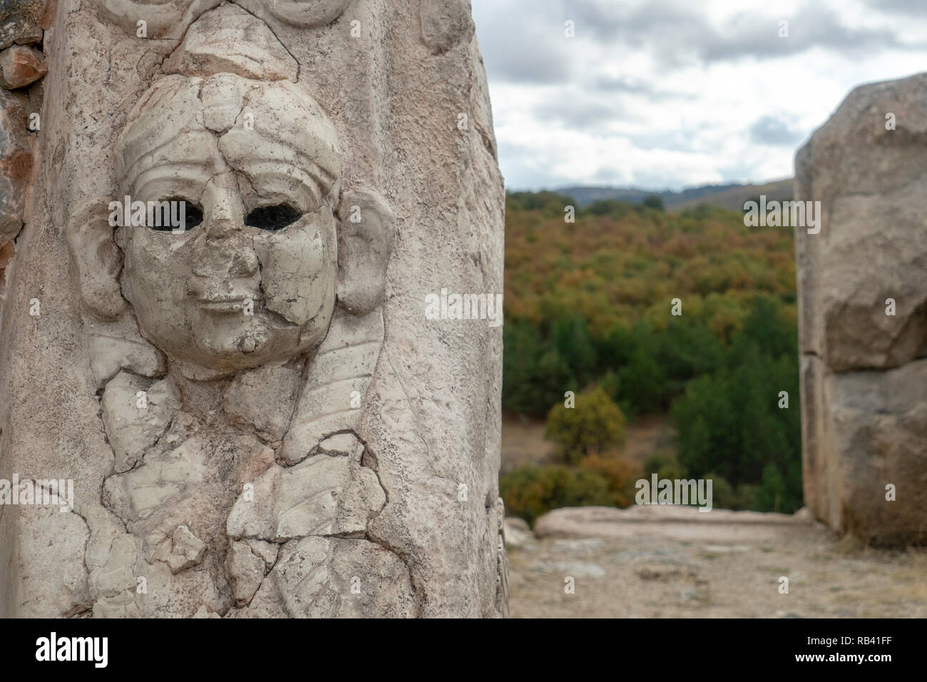 Sphinx Gate a Hattusa che è stato ammesso alla lista del Patrimonio Mondiale dell'UNESCO nel 1986. Corum, Turchia. Foto Stock