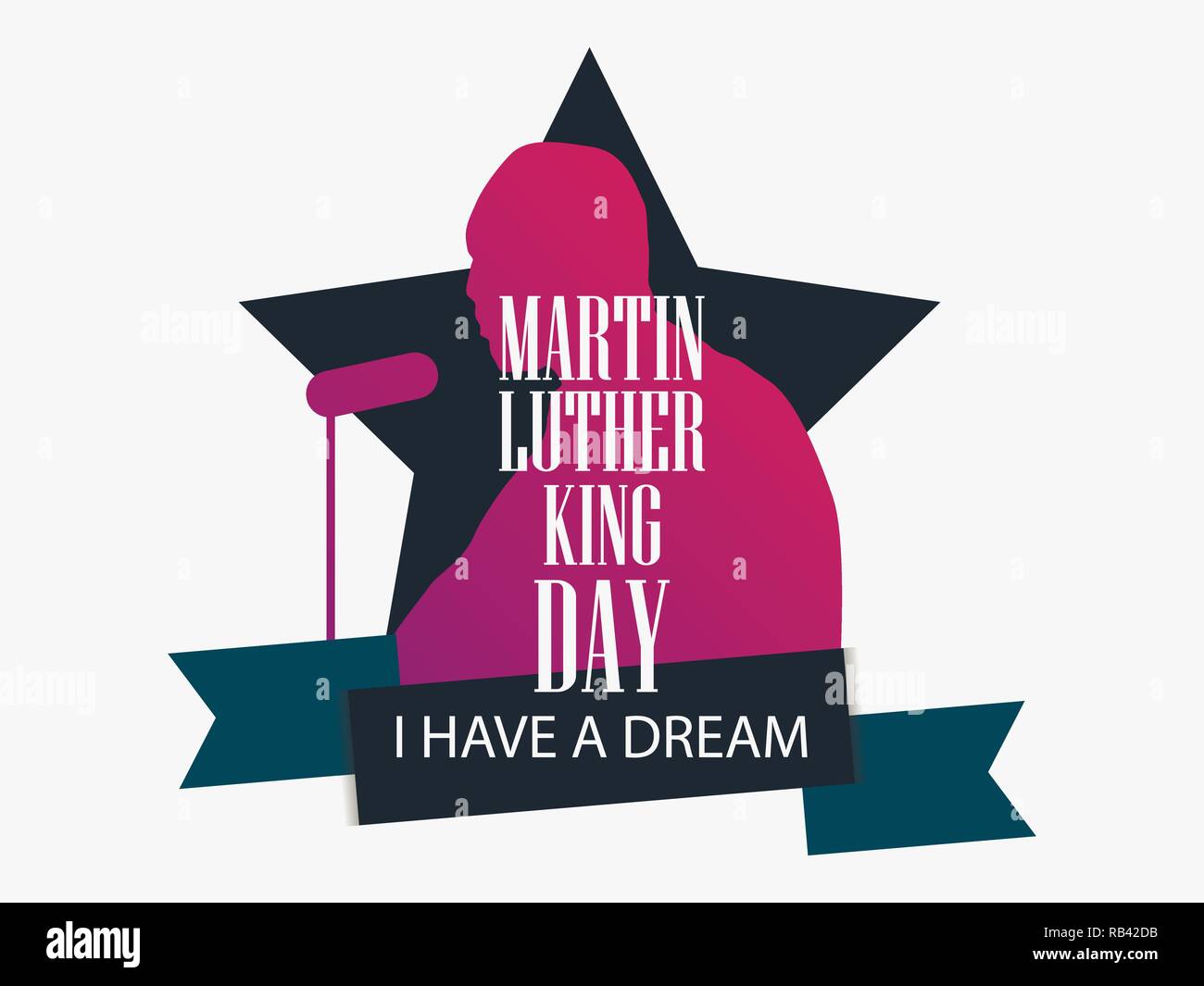 Martin Luther King giorno. Io ho un sogno. Biglietto di auguri con silhouette uomo, stella e il nastro. MLK giorno. Illustrazione Vettoriale Illustrazione Vettoriale