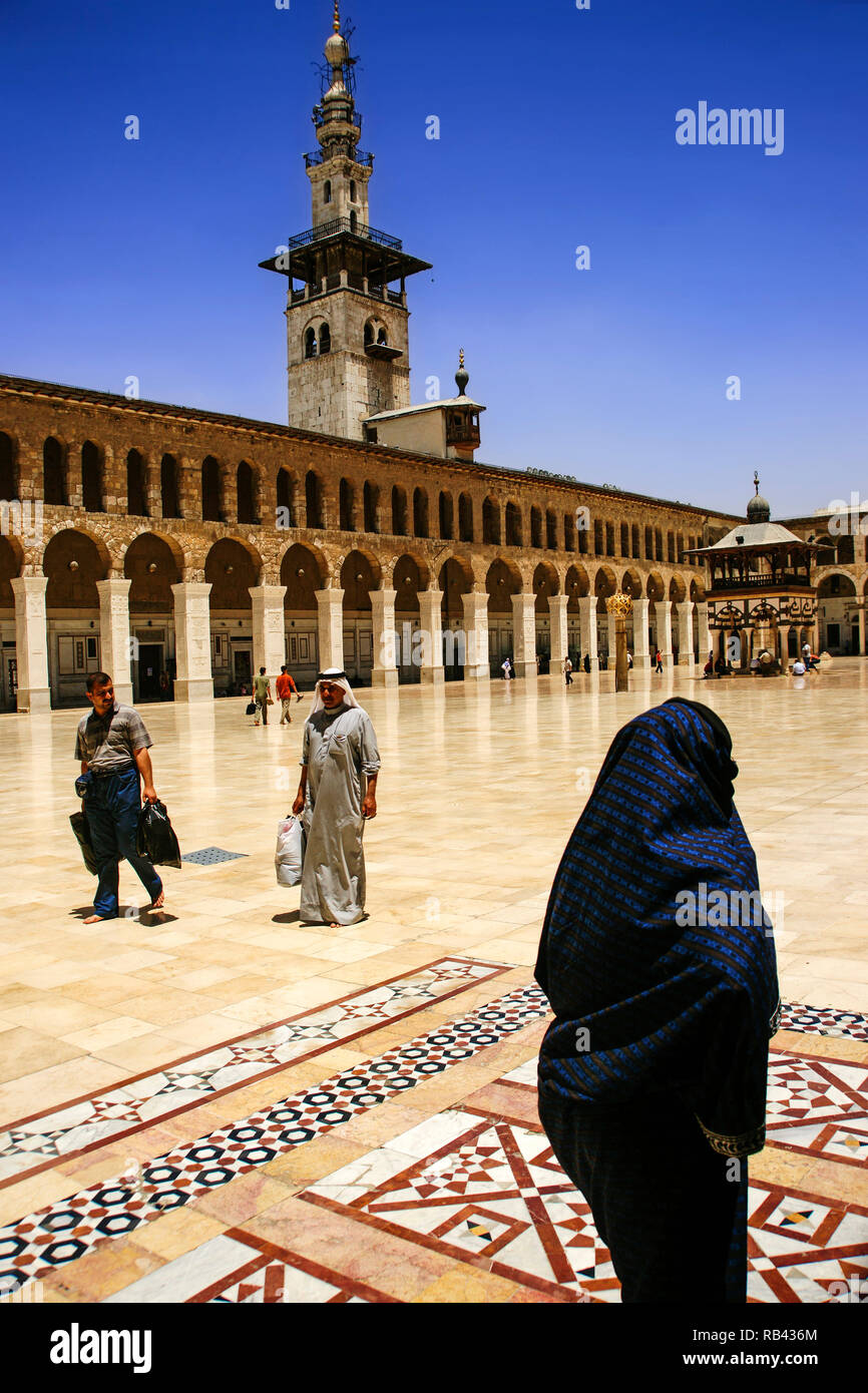 La Moschea Ummayad, conosciuta anche come la Grande Moschea di Damasco. Siria, Medio Oriente Foto Stock