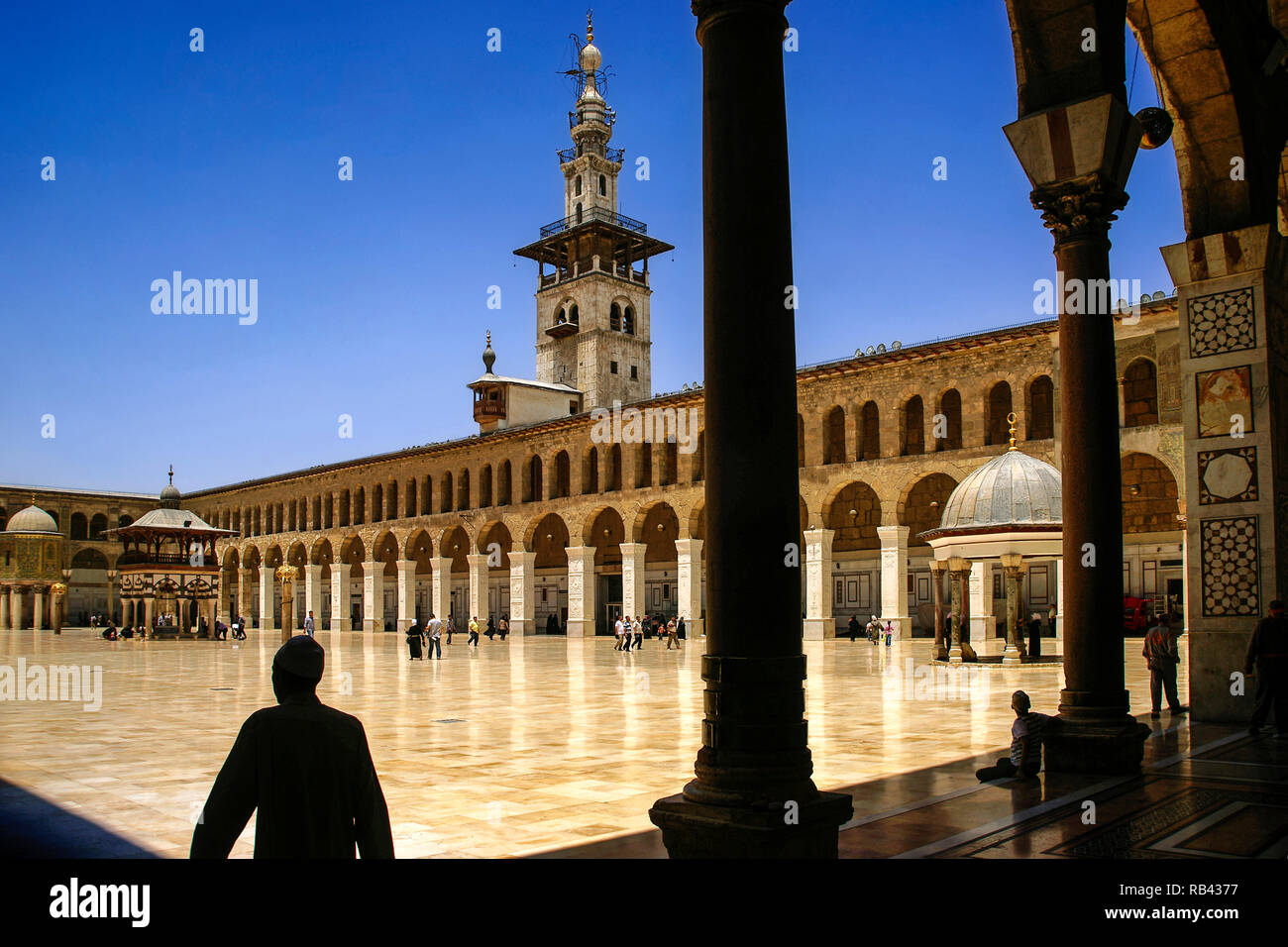 La Moschea Ummayad, conosciuta anche come la Grande Moschea di Damasco. Siria, Medio Oriente Foto Stock