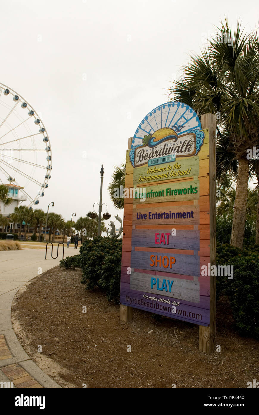 Il Boardwalk entrata segno a Plyler Park di Myrtle Beach South Carolina USA Foto Stock