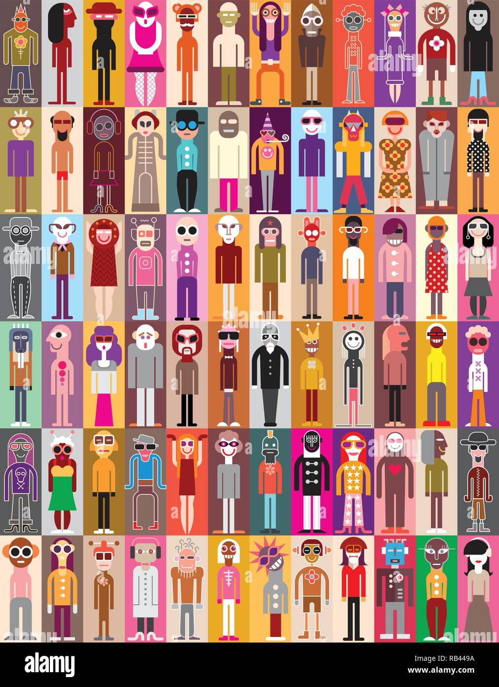 Persone ritratto - illustrazione vettoriale. Un gruppo di persone in abiti a fantasia. Illustrazione Vettoriale