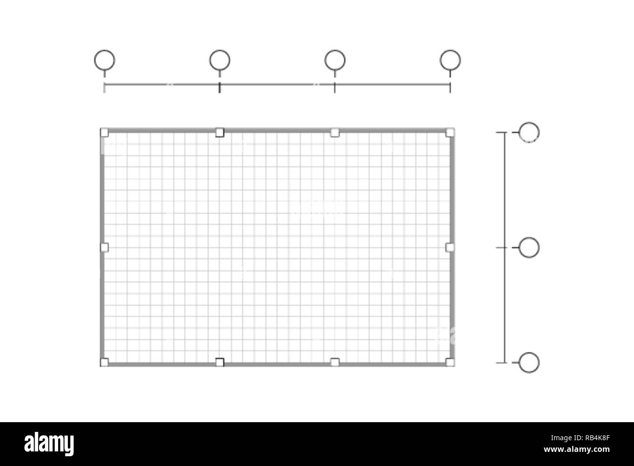 Vista dall'alto, in bianco e nero schizzo, lo sbozzato piano casa semplice piatto con la linea griglia, illustrazione vettoriale Illustrazione Vettoriale