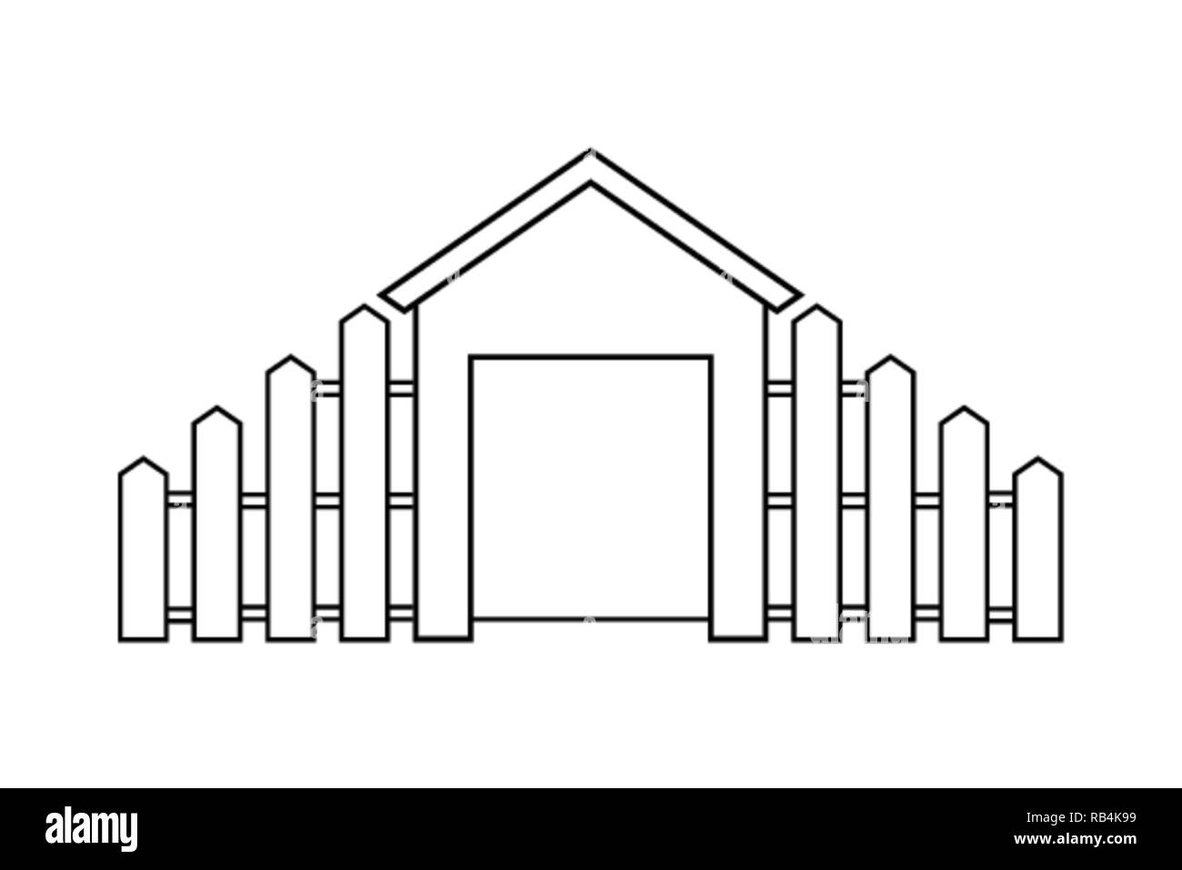 Profilo astratto disegno, casa moderna con staccionata in legno illustrazione vettoriale Illustrazione Vettoriale