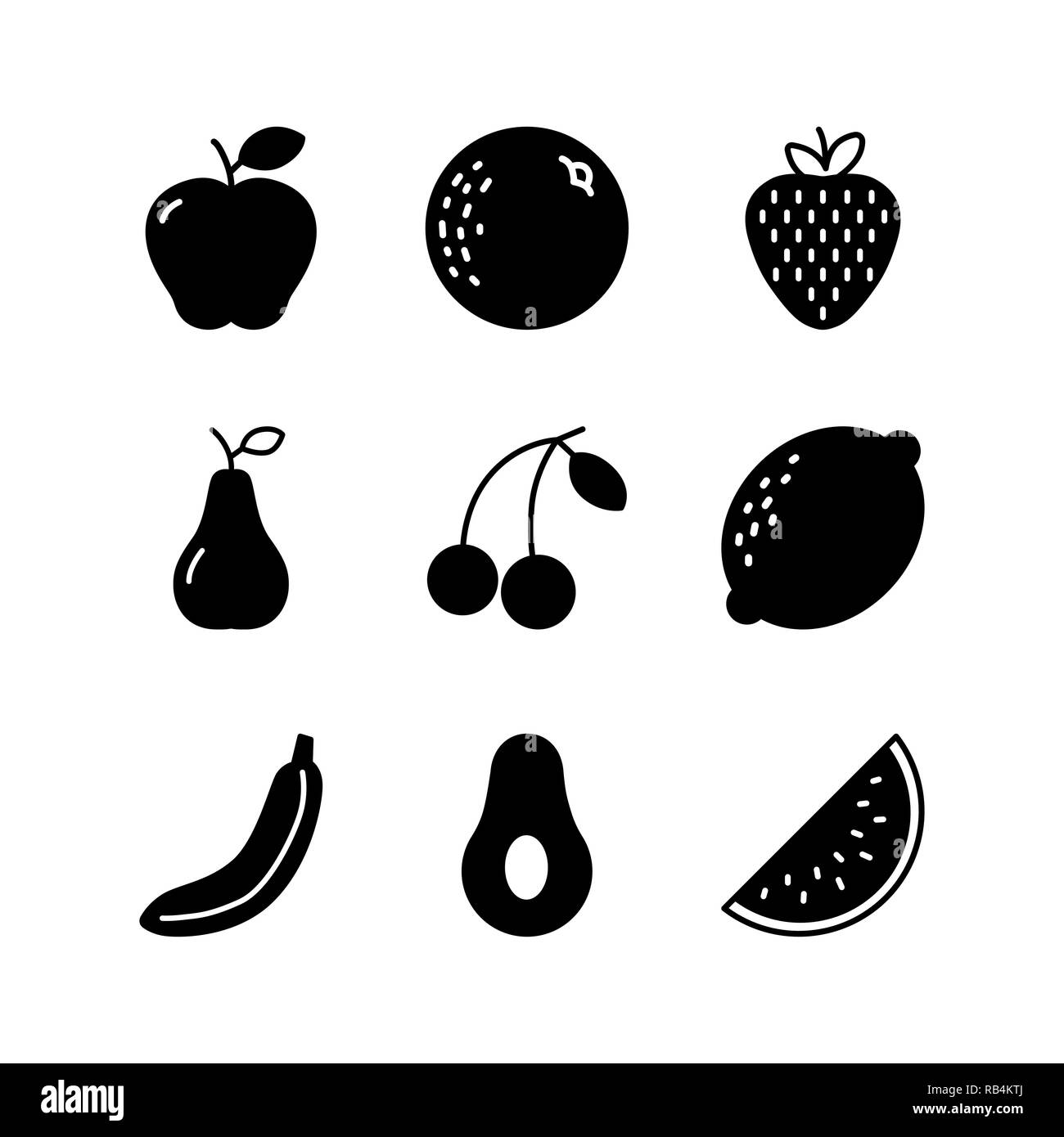 Icona di frutta set piatto semplice illustrazione vettoriale. Illustrazione Vettoriale