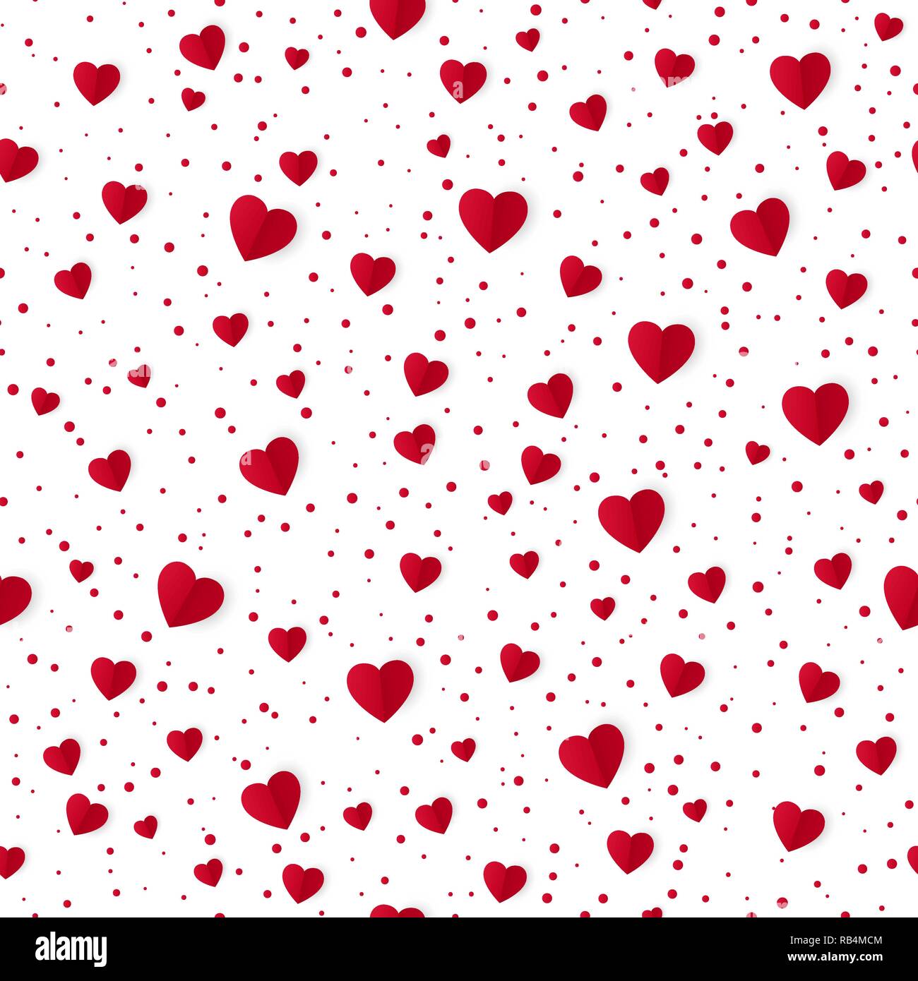 Abstract seamless modello cuore sfondo. Carta cuori rossi e punti isolati su bianco. Il giorno di San Valentino sfondo. Illustrazione Vettoriale Illustrazione Vettoriale