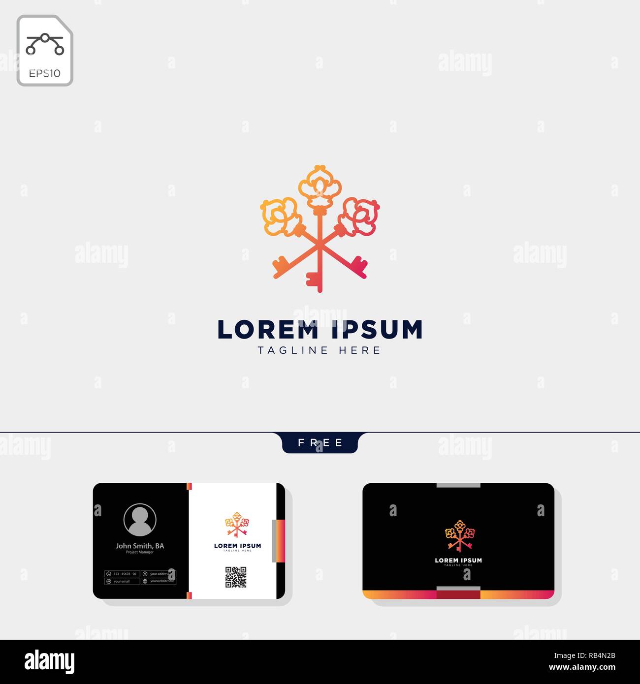 Serratura a chiave modello logo illustrazione vettoriale e free business card design Illustrazione Vettoriale